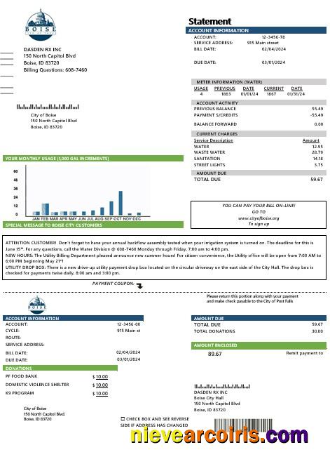 USA Idaho Boise City of Trees water business utility bill